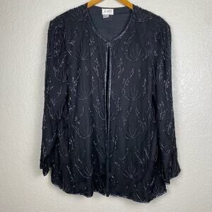 JMD New York Jacket Blouse Womens L Silk Formal Beaded‎ Dark Fairy Whimsigoth